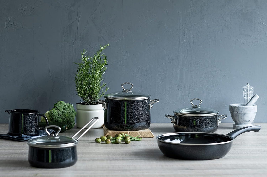 RIESS 0701-009 Fleischtopf mit Glasdeckel, Nouvelle- BLACK MAGIC EXTRA STARK, Durchmesser 16cm, Höhe