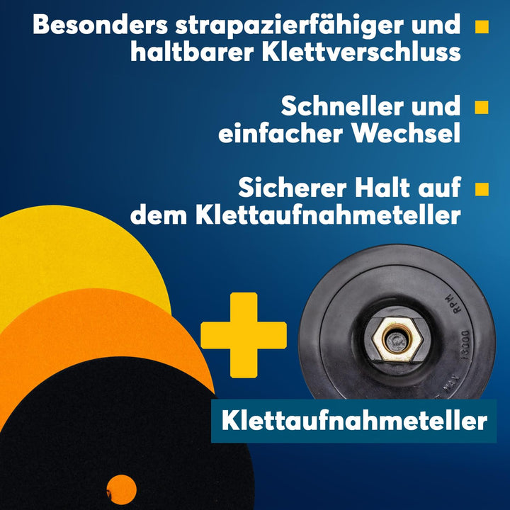 EDW Profi Diamant-Schleifpad Set, Trocken, D = 100 mm, Körnung 100 + 200 + Polierer, Klett-Aufnahmet