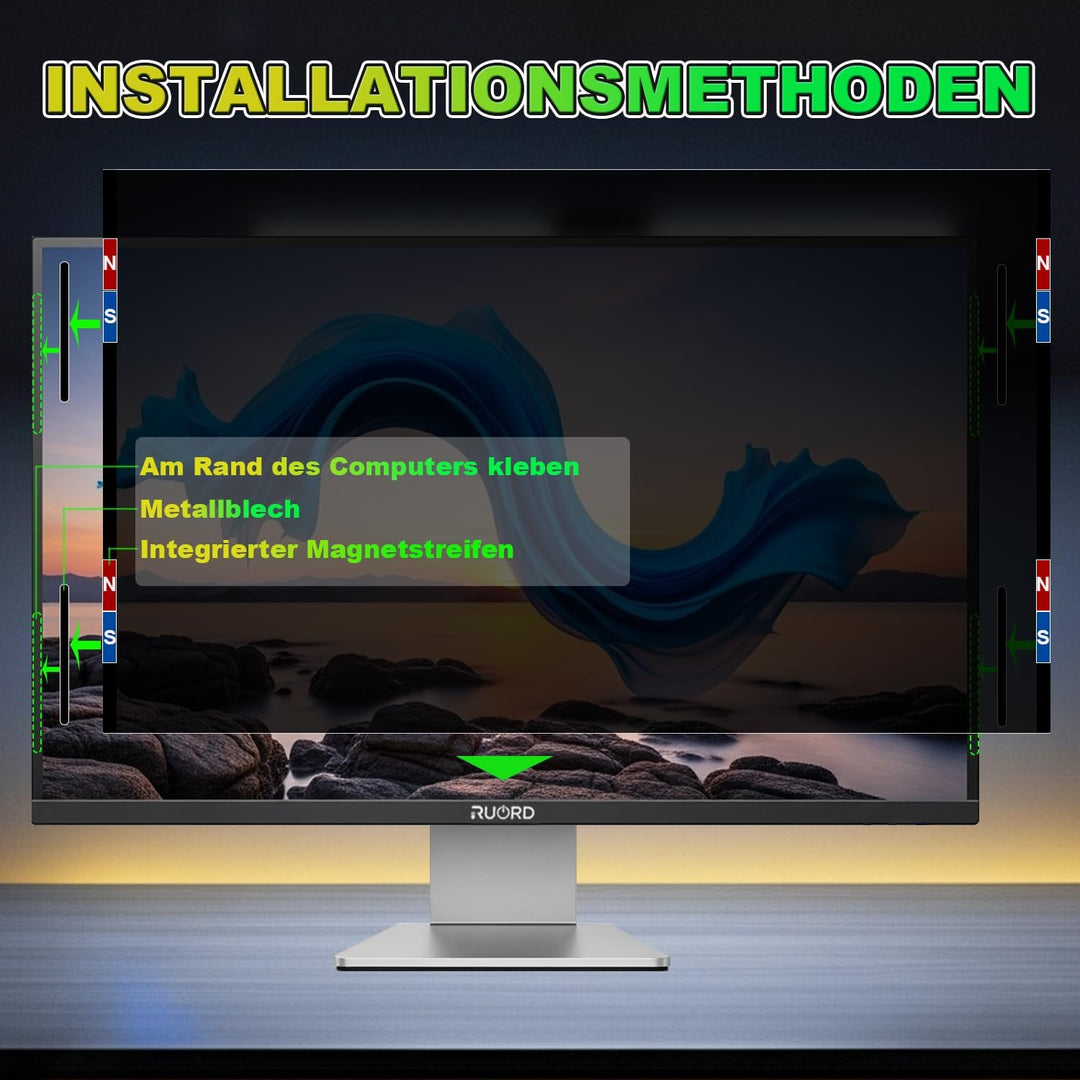 Magnetischer Sichtschutzfolie für 23.8 Zoll 16:9 Monitor - Blaulichtfilter &amp; Blendschutz, Abnehmbar