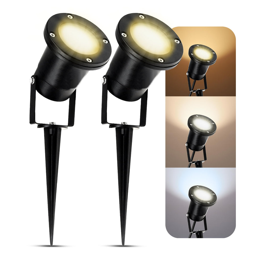 SSC-LUXon 2 Stück LED Gartenstrahler Erdspiess für aussen - mit 3W GU10 LED Lichtfarbe warmweiss - s