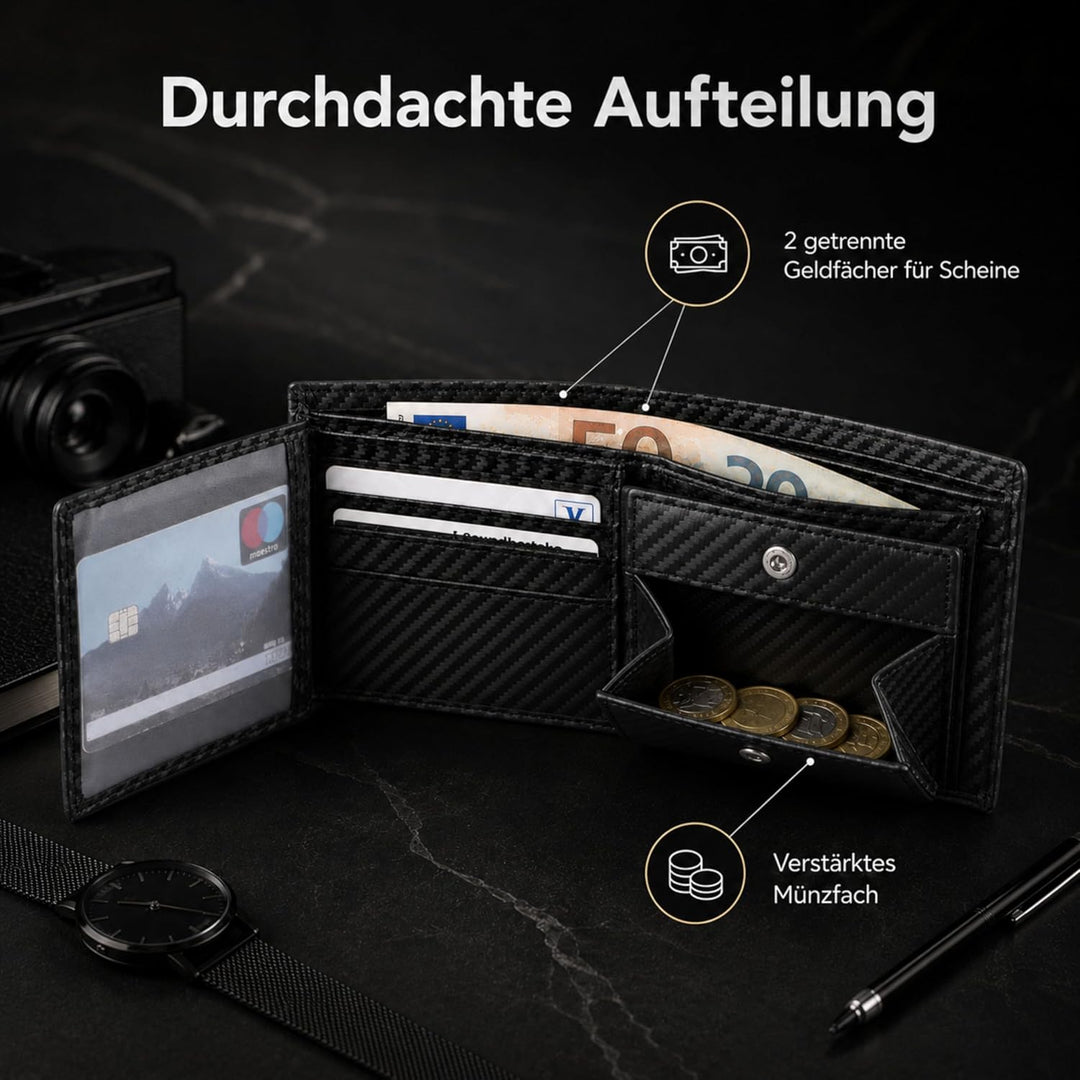 Kronenschein® Geldbörse Herren Leder mit RFID Schutz I Echtleder Portemonnaie gross I Geldbeutel für