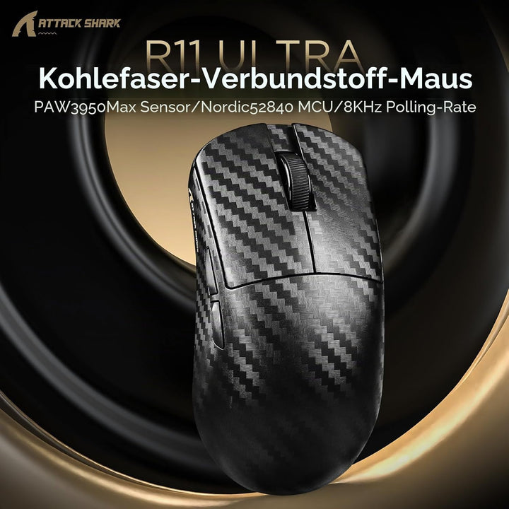 MAMBASNAKE x Attack Shark R11 Ultra Carbon Fiber Wireless Gaming Mouse, 8000Hz, 49g Superlight, 4200
