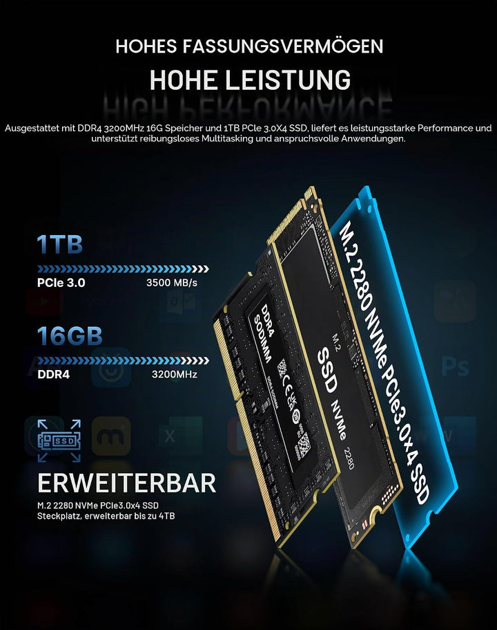 BOSGAME E5 Home-Office Mini-PC, Ryzen 5300U (übertrifft 4300U/N150, bis zu 3,8 GHz), 16 GB DDR4 RAM,