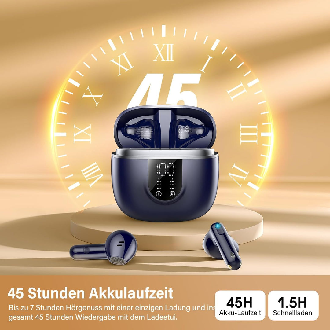 Bluetooth Kopfhörer, Kopfhörer Kabellos Bluetooth 5.4, Hi-Fi Sound in-Ear-Kopfhörer mit ENC Noise Ca