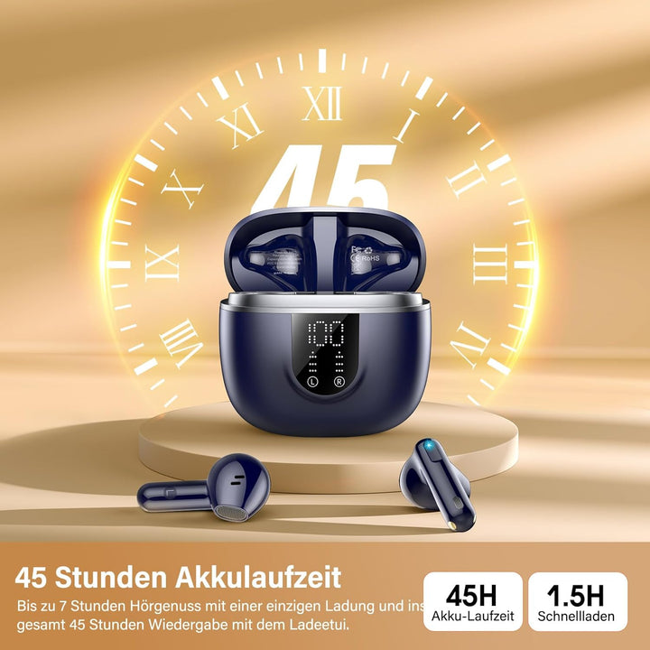 Bluetooth Kopfhörer, Kopfhörer Kabellos Bluetooth 5.4, Hi-Fi Sound in-Ear-Kopfhörer mit ENC Noise Ca