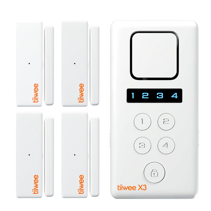 tiiwee X3 Alarmanlage für das Haus - Komplette Alarmanlage mit X3-Sirene, 4 Fenster- &amp; Tür Sensoren