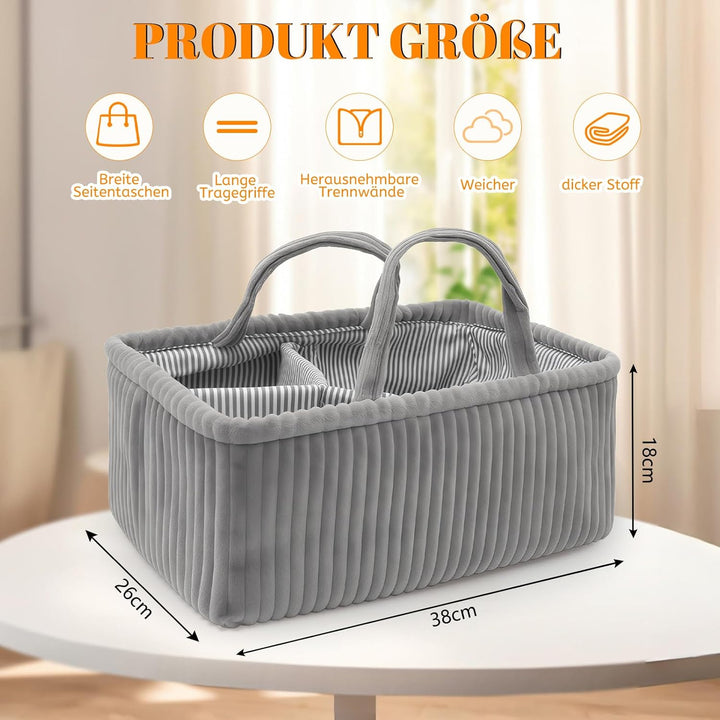Wickeltisch Organizer, Baby Windel Caddy Korb, Wickeltasche Organizer mit Fächern & Griffen, Cord Wi