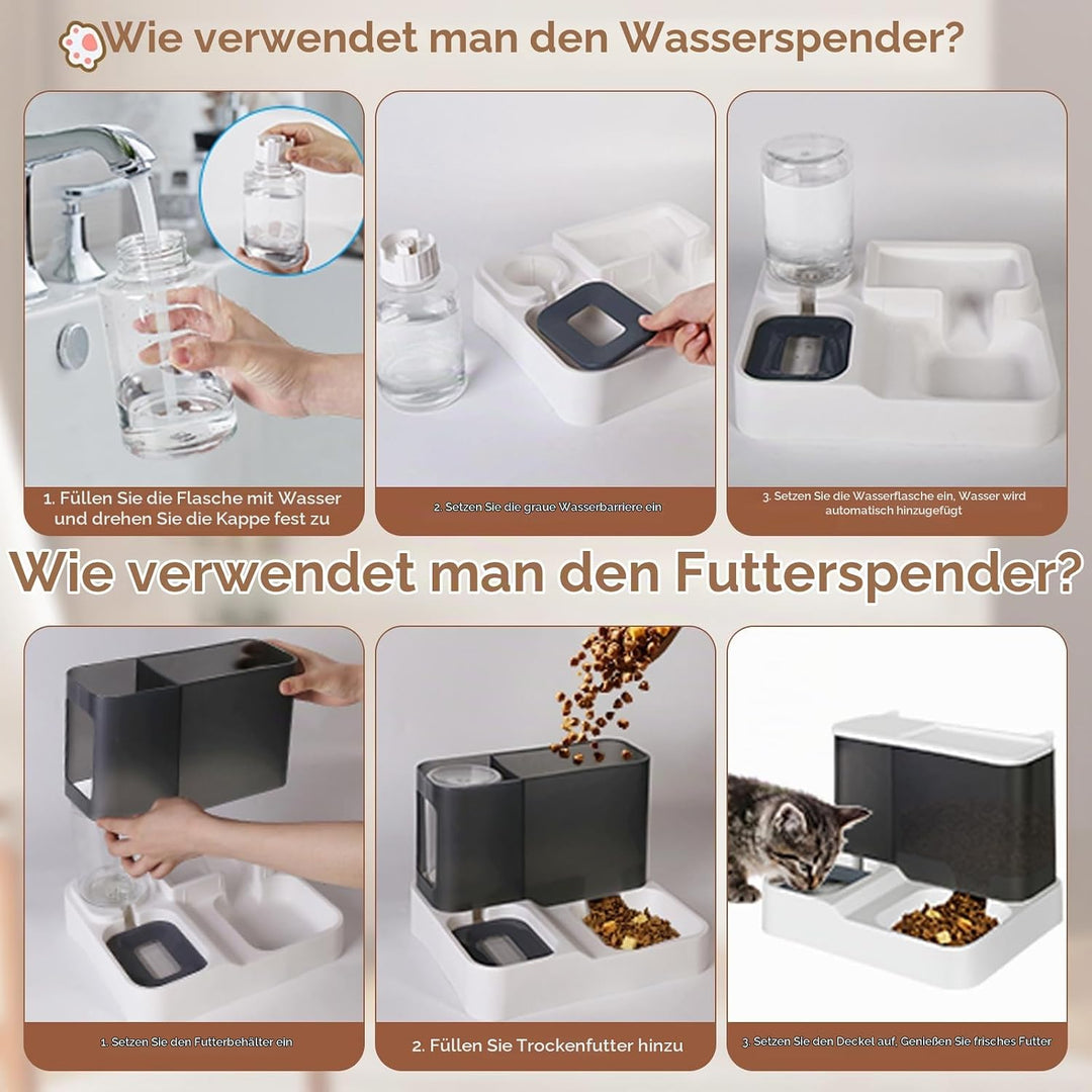 Futterautomat Katze Set, 3.8L 2-in-1 Automatischer Gravity Katzen Hund futterautomaten Wasserspender