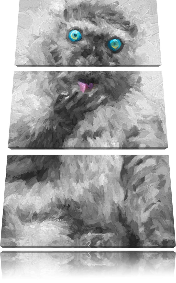 prächtiger Blauaugenmaki beim Putzen schwarz/weiss Deluxe 3-Teiler Leinwandbild 120x80 Bild auf Lein