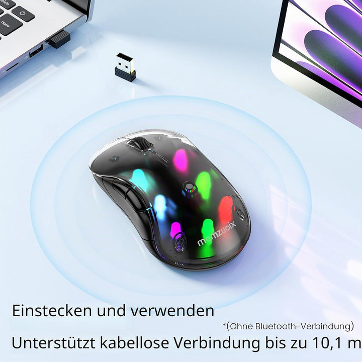 memzuoix LED Kabellose Maus – Wiederaufladbare 2.4G Optische Maus mit Magnetischer Abdeckung, Sanfte