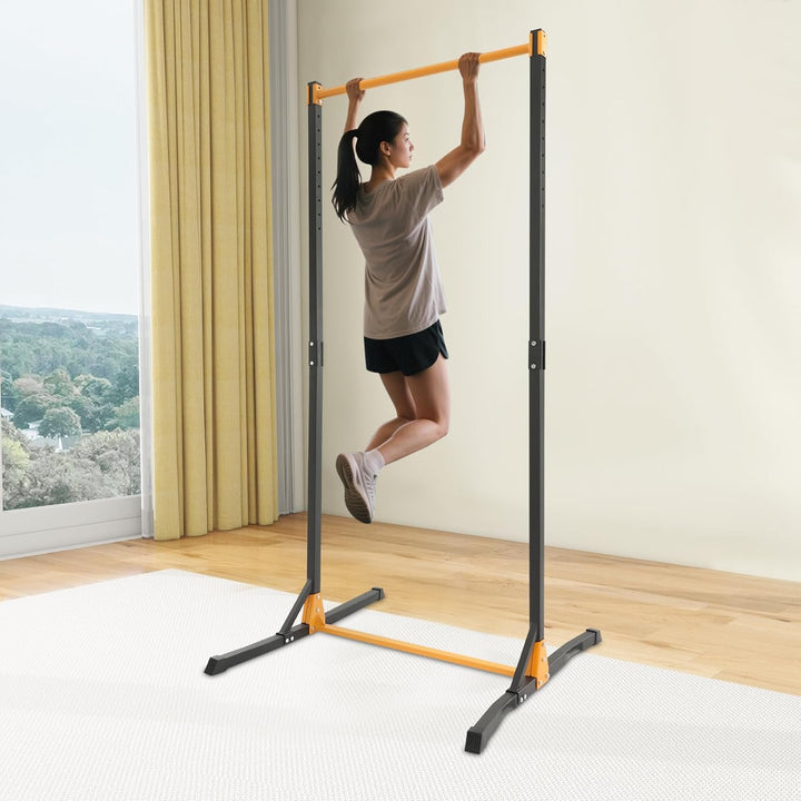 11-Stufen Verstellbare Klimmzugstation mit Ringen und Anti-Rutsch-Griffbändern, Tragfähigkeit 400kg,