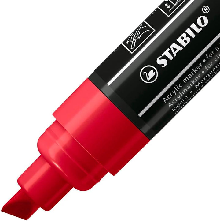Acrylmarker - STABILO FREE Acrylic - T800C Keilspitze 4-10mm - 5er Pack - karmin