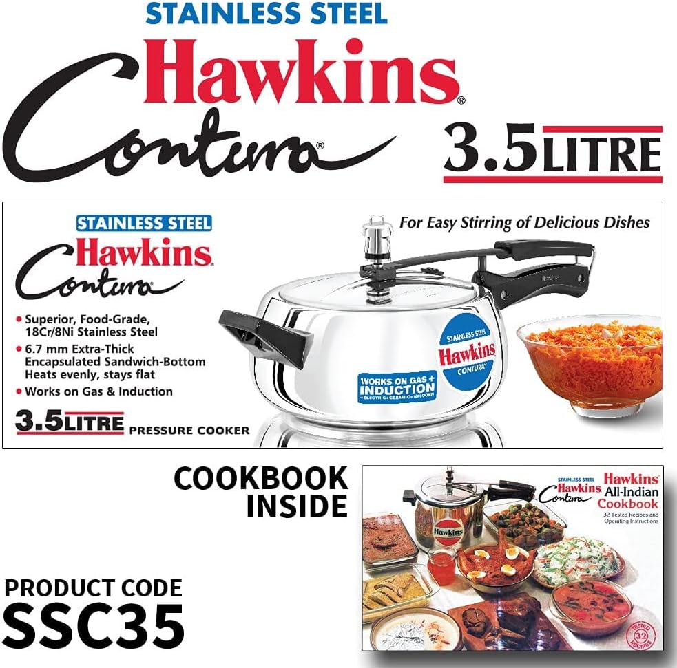 Hawkins SSC35 Schnellkochtopf aus Edelstahl, 3,5 l, silberfarben 3.5 Litre SS Contura Edelstahl, Ind
