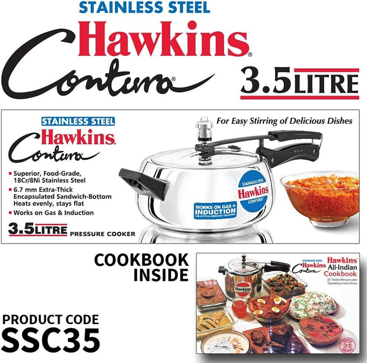 Hawkins SSC35 Schnellkochtopf aus Edelstahl, 3,5 l, silberfarben 3.5 Litre SS Contura Edelstahl, Ind