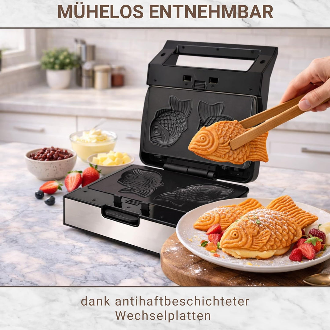 Syntrox Germany Taiyaki Fish Maker MM-1400W mit herausnehmbaren Backplatten