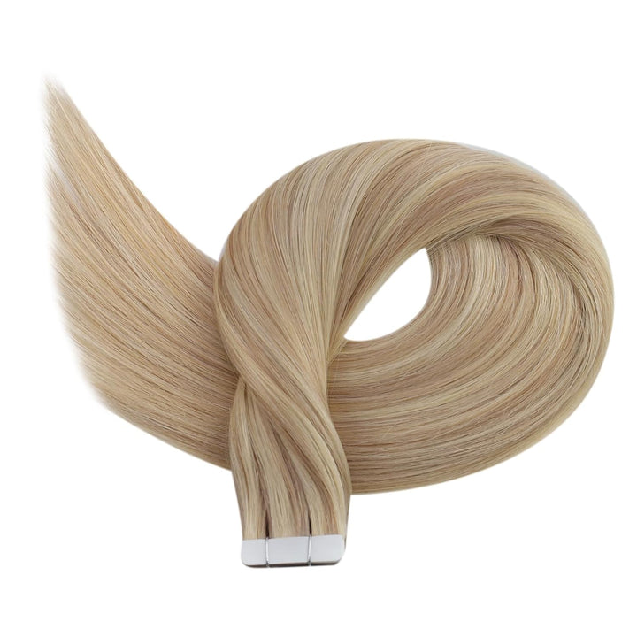 Ugeat Extensions Echthaar Tape 45 cm Blond Haarverlängerung Invisible Tape Extensions Echthaar Glatt