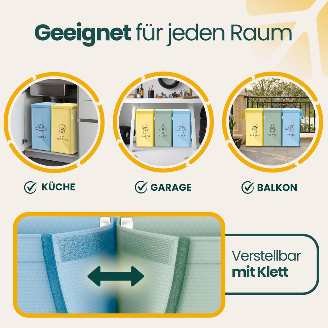 Norggo Set aus 3 Müllsäcken für Mülltrennung, 40L - Mülltrennsystem 3fach für Papier, Kunststoff und