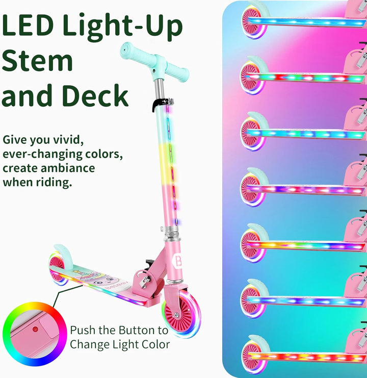 BELEEV V2 Roller Kinder Scooter 6 Jahre, Upgrade mit LED Leuchtenden Rädern, Lenksäule und Deck, Höh