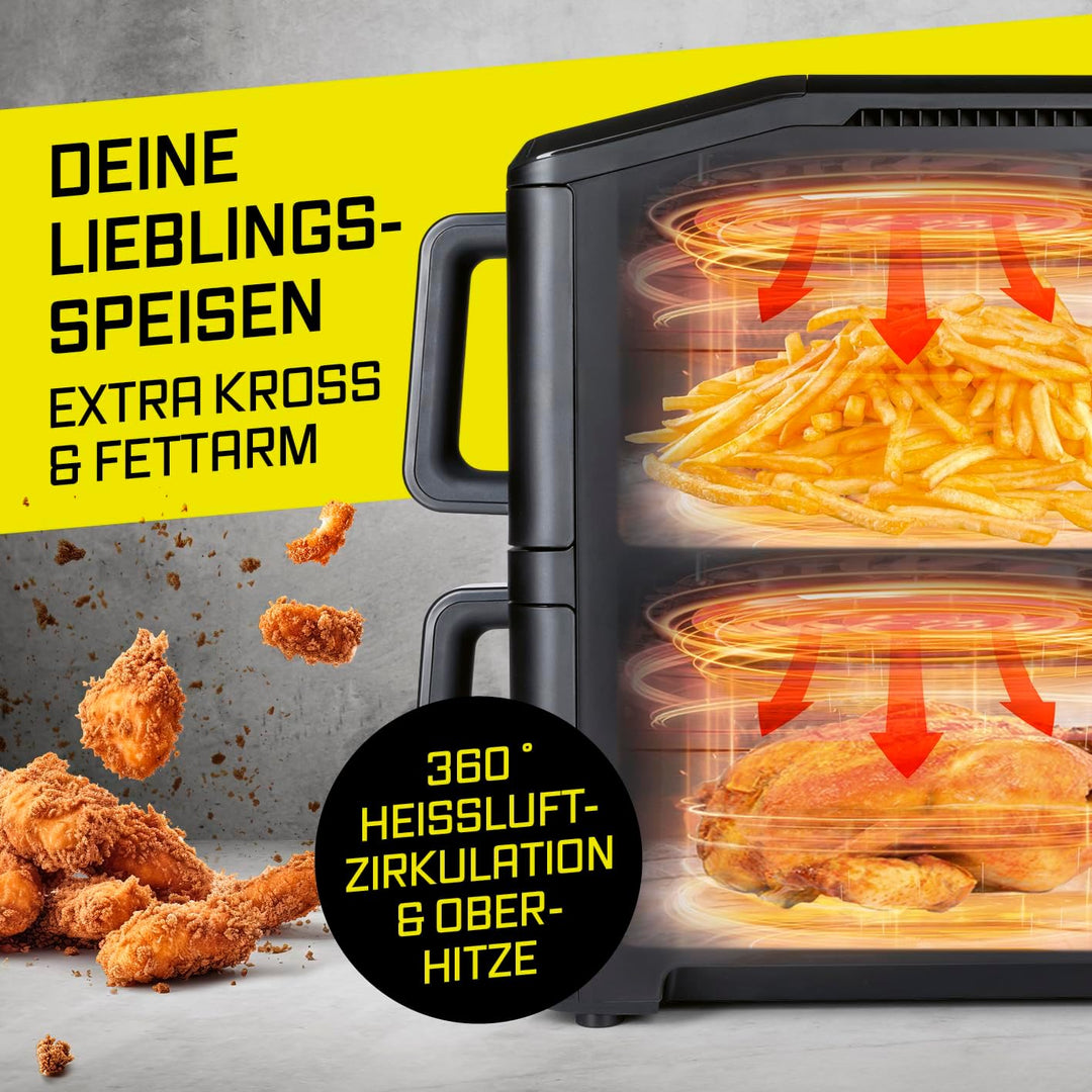 GOURMETmaxx FryUp vertikale Doppelkammer Heissluftfritteuse - 10 L | Airfryer mit 9,8 Zoll Multi-Col
