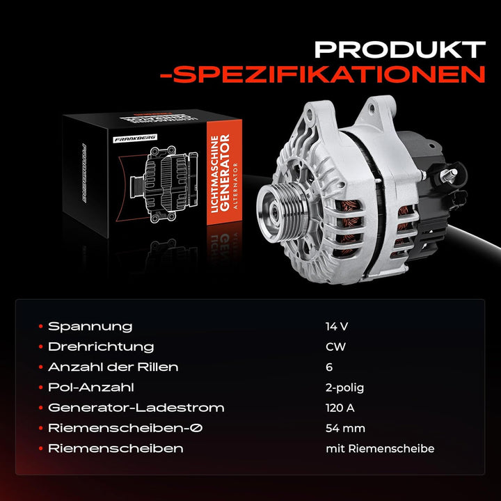 Frankberg Alternator Lichtmaschine Generator Kompatibel mit Berlingo 1.6L 1.9L 2008-Heute C2 C3 C4 C