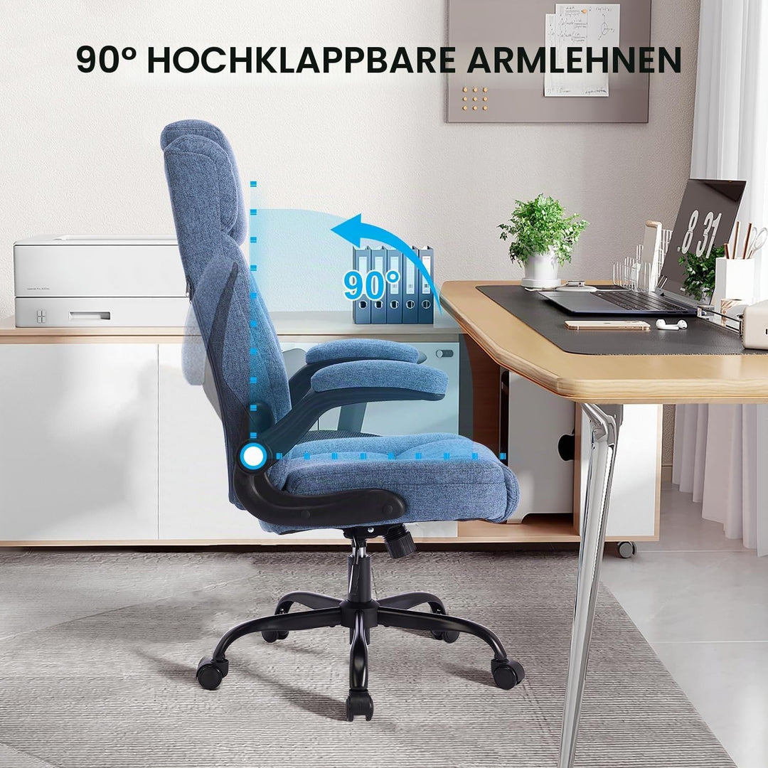Bürostuhl Ergonomischer Computerstuhl 150KG Belastbarkeit Chefsessel Verstellbare Kopfstütze Flip-up