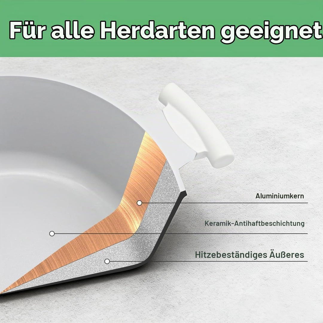 Kochtopf 28cm mit Aluminium Deckel, 7L Antihaft Keramik Beschichtung- Weiss Weiss 7 Liter, Weiss 7 L