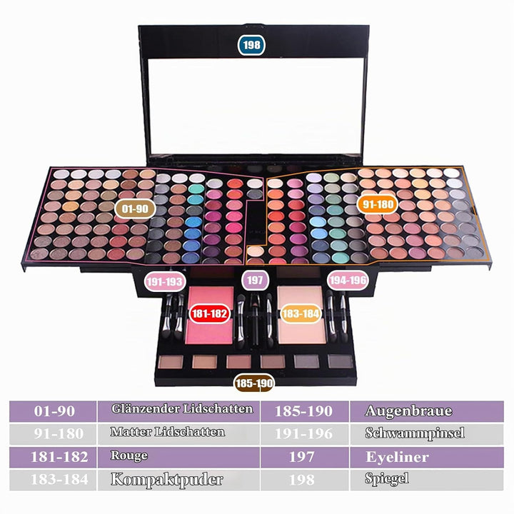Schminkkoffer Multifunktions Schmink Kosmetik Make-up Set mit Lidschatten, Blush Rouge, Pressed Powd