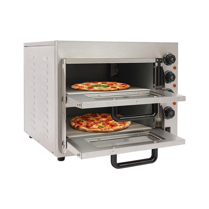 3000W Pizza-Backofen, Profi Doppel Kammer Pizzaofen, Edelstahl Gastro Steinbackofen, Elektrischer Pi