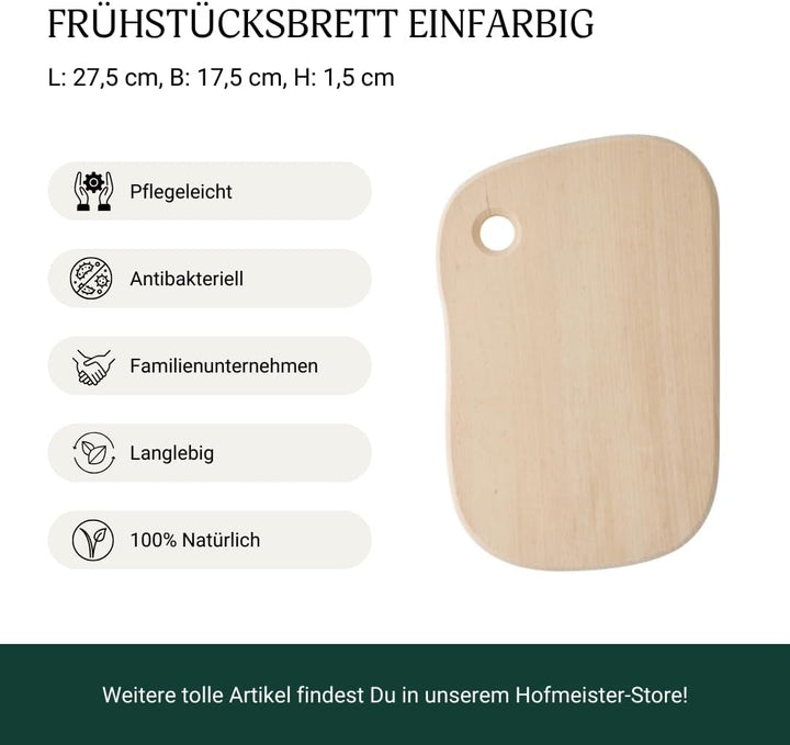 HOFMEISTER® Frühstücksbrett Kernbuche mit Eiloch - Einfarbiges Holzbrett für Frühstück, Brot & Snack