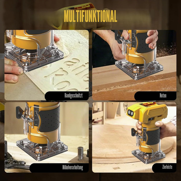 Akku Oberfräse kompatibel mit Dewalt 20V-Akku (ohne Akku), 800 W bürstenloser Holztrimmer mit 10000–