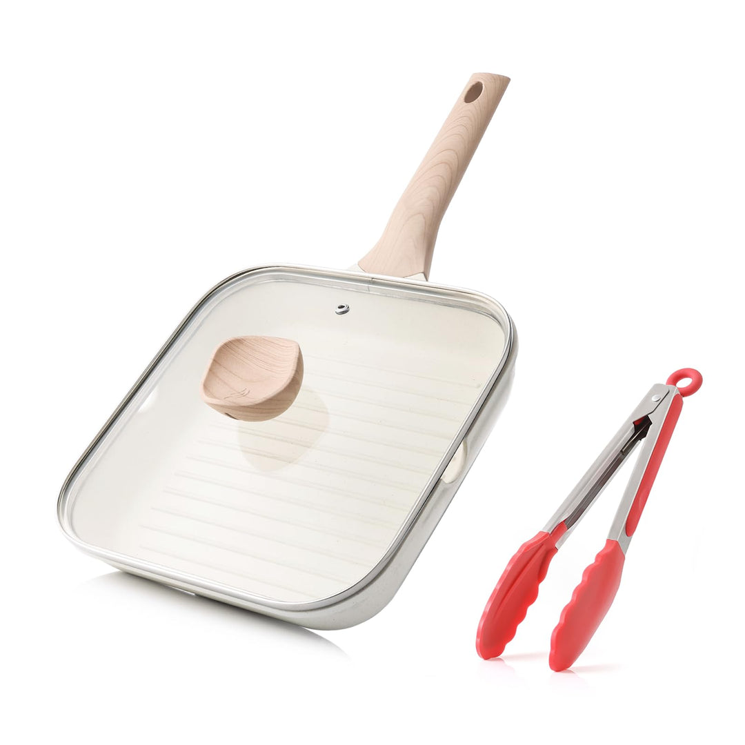 Kordisen Grillpfanne Induktion 24 cm mit Deckel – Grillpfanne mit Ausguss & Steakpfanne quadratisch,