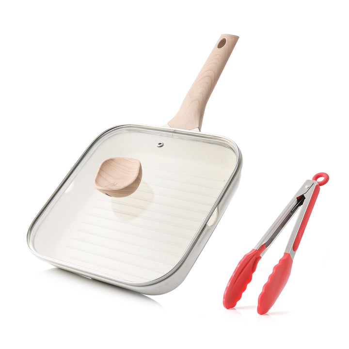 Kordisen Grillpfanne Induktion 24 cm mit Deckel – Grillpfanne mit Ausguss & Steakpfanne quadratisch,
