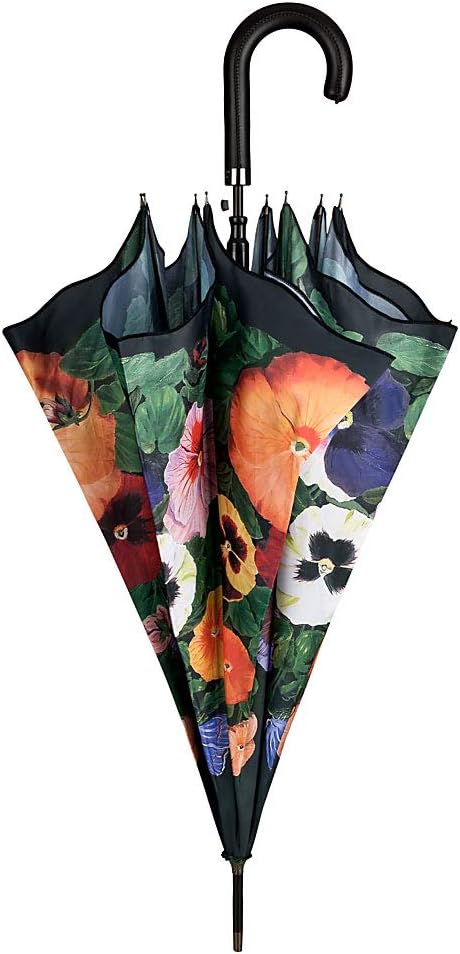 VON LILIENFELD Regenschirm Stiefmütterchen Auf-Automatik Damen Stockschirm Stabil Blumen