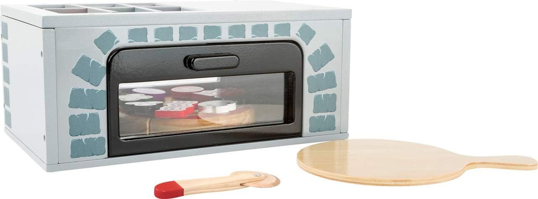 small foot Pizza-Ofen aus Holz, ideal für Kinderküchen, mit Pizza, Pizzateller und Pizzaschneider, a