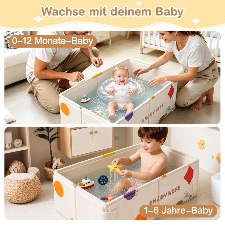Babybadewanne faltbar, tragbare Babywanne 0-8 Jahre, Kinderplanschbecken &amp; kleiner Kinderpool für Du