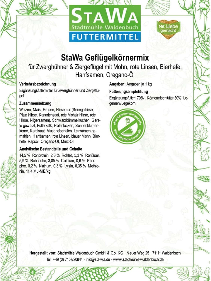 STAWA Geflügelkörnermix für Zwerghühner &amp; Ziergeflügel, Zwerghuhnfutter, Futter für Ziergeflügel ohn