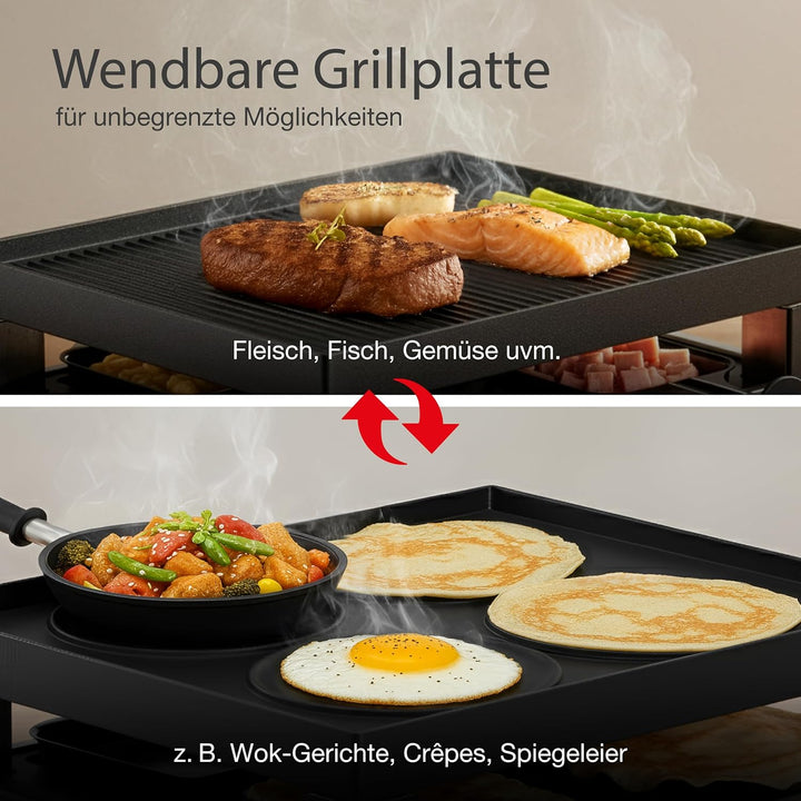 Solis 5in1 Tischgrill, Elektrischer Grill, Indoor Grill mit Raclette- und Mini-Wok-Pfännchen, Elektr