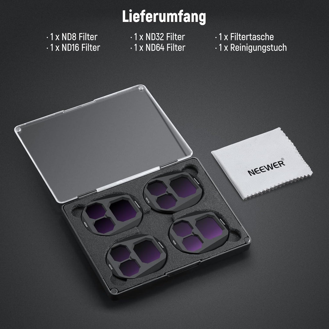 NEEWER ND Filter Set Kompatibel mit DJI Mavic 4 Pro (ND8/ND16/ND32/ND64), 4er Pack, mehrfach beschic