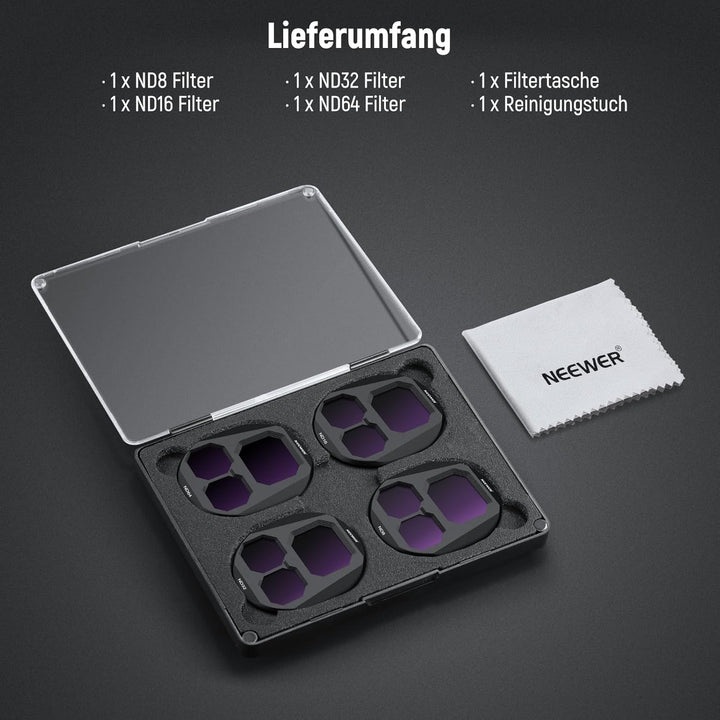 NEEWER ND Filter Set Kompatibel mit DJI Mavic 4 Pro (ND8/ND16/ND32/ND64), 4er Pack, mehrfach beschic