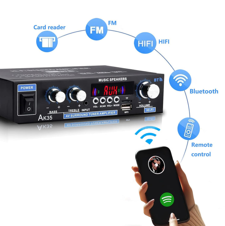 WOOPKER AK35 HiFi-Verstärker, Bluetooth 5.0 Mini Verstärker HiFi Stereo Heimkino Stereo av Receiver