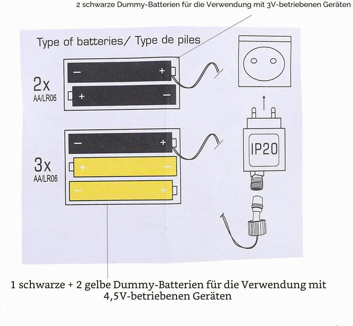 Batterie Eliminator Lr6/AA 4.5V 3V, Batterie Adapter, Batterie Netzteiladapter Für Weihnachten LED L