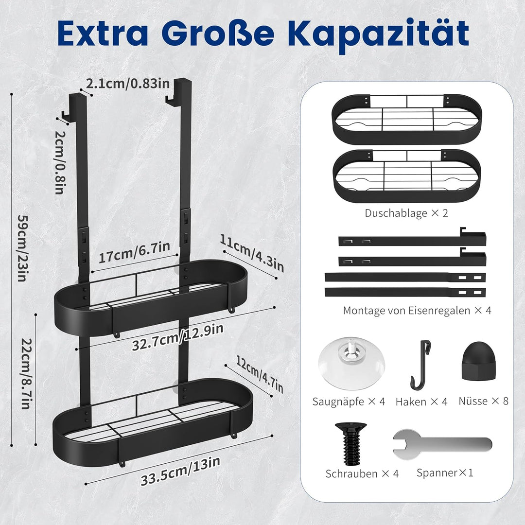 Duschregal Zum Hängen Duschablage Ohne Bohren Schwarz Badezimmer Organizer Duschkorb Shampoo Halteru