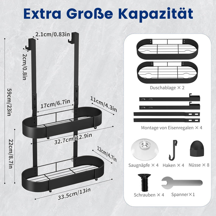 Duschregal Zum Hängen Duschablage Ohne Bohren Schwarz Badezimmer Organizer Duschkorb Shampoo Halteru