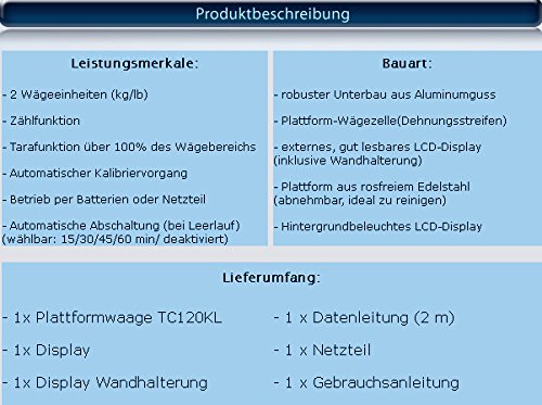 G&G 30kg/1g TC30KL Paketwaage Plattformwaage Digitalwaage Industriewaage Schwarz Edelstahl Plattform