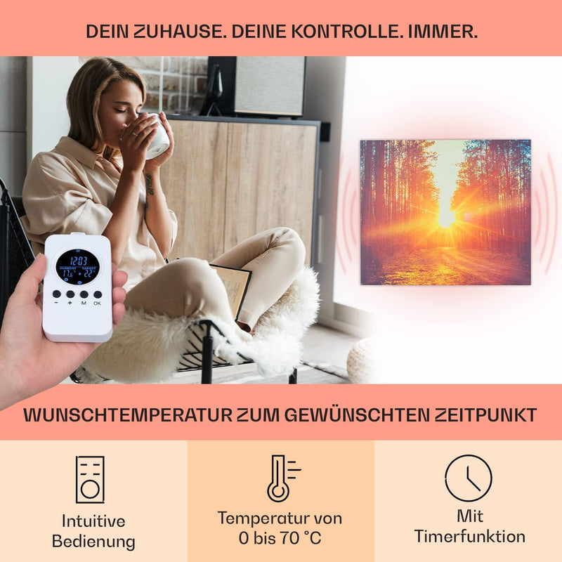 Klarstein Infrarotheizung mit Thermostat, 300 Watt Elektroheizung, Bild-Infrarotheizung zur Wandmont