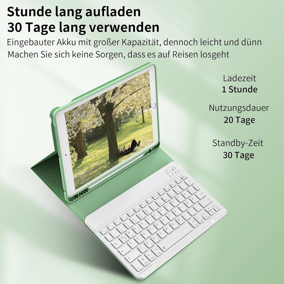 Tastatur Hülle für iPad 10,2 Zoll 9. 8. 7. Generation 2021 2020 2019, Abnehmbarer Bluetooth QWERTZ K