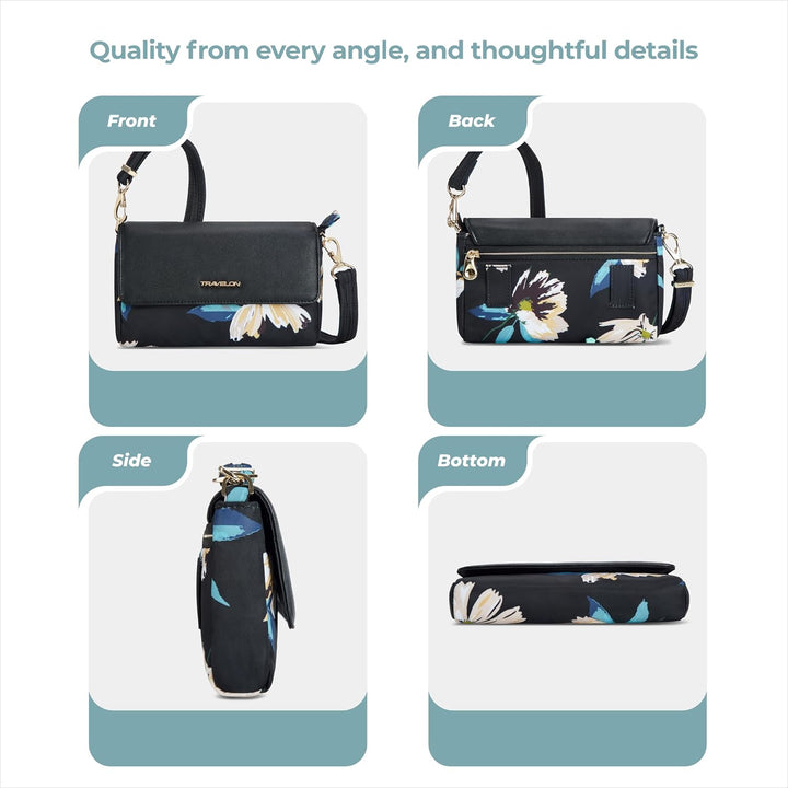 Travelon Addison Gürteltasche, Diebstahlschutz, umwandelbar, mit Blumenmuster, Einheitsgrösse Multic