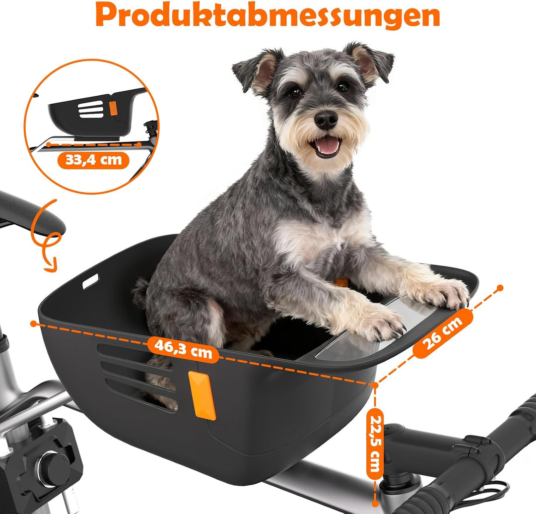 Hundekorb Fahrrad Vorne bis 12KG, Hundefahrradkorb mit Robuste sichere Bodenplatte, wasserdichtem kr