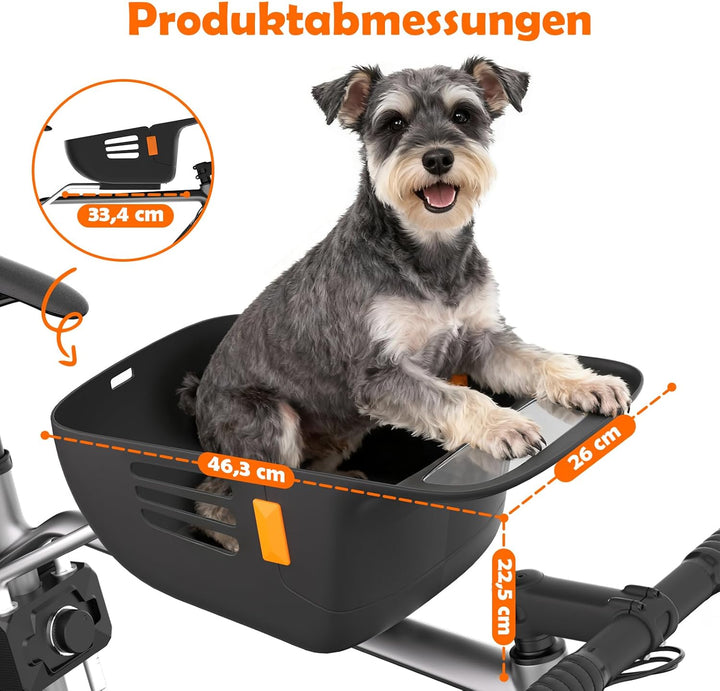 Hundekorb Fahrrad Vorne bis 12KG, Hundefahrradkorb mit Robuste sichere Bodenplatte, wasserdichtem kr