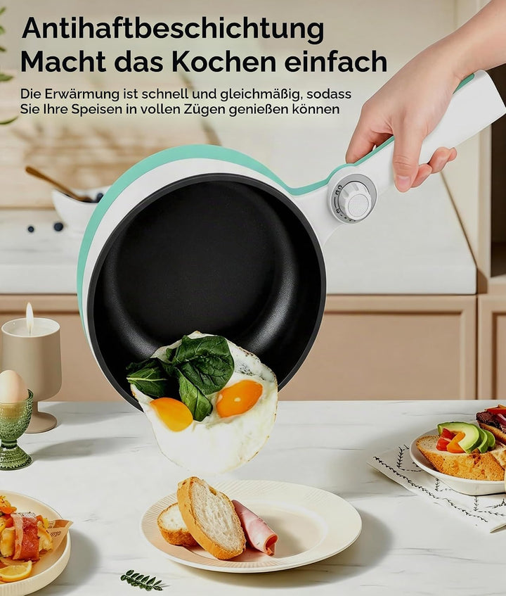 Audecook Elektrischer Topf mit Dampfgarer, 1.7L Mini Elektrische Bratpfanne für Wohnheim Antihaftbes